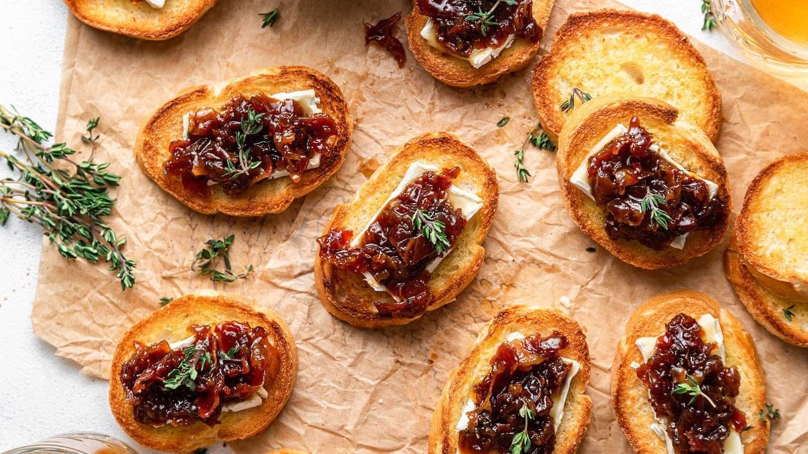 Bourbon Bacon Jam Crostini recipe by The Savory Cipolla.