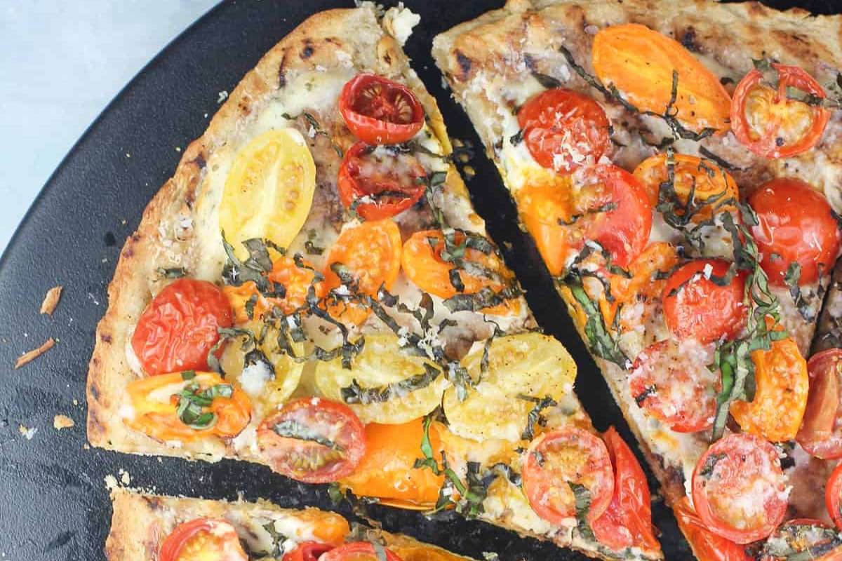 Tomato, Basil, and Boursin Pizza.