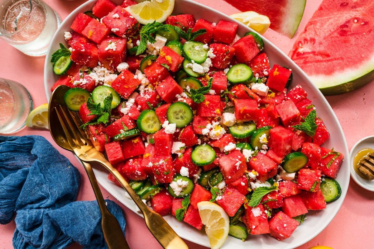 Watermelon Feta Cucumber Salad