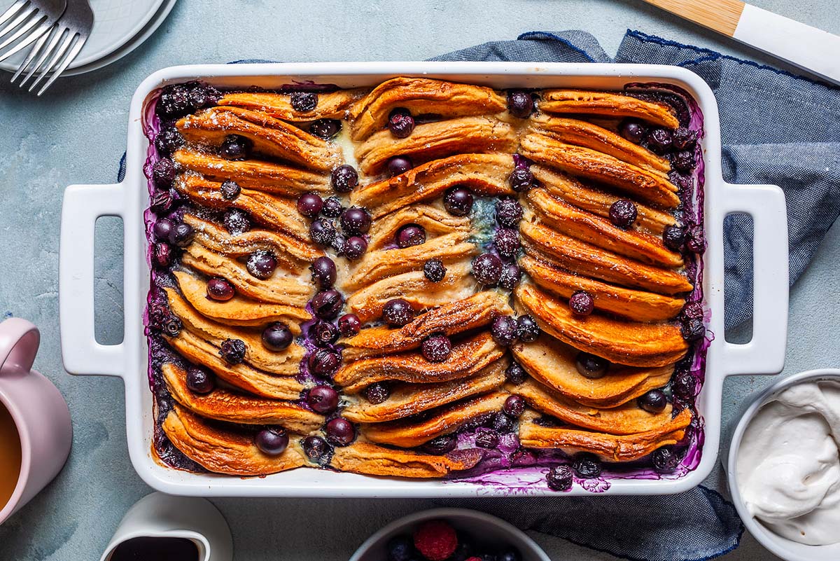 Blueberry Pancake Breakfast Casserole. 