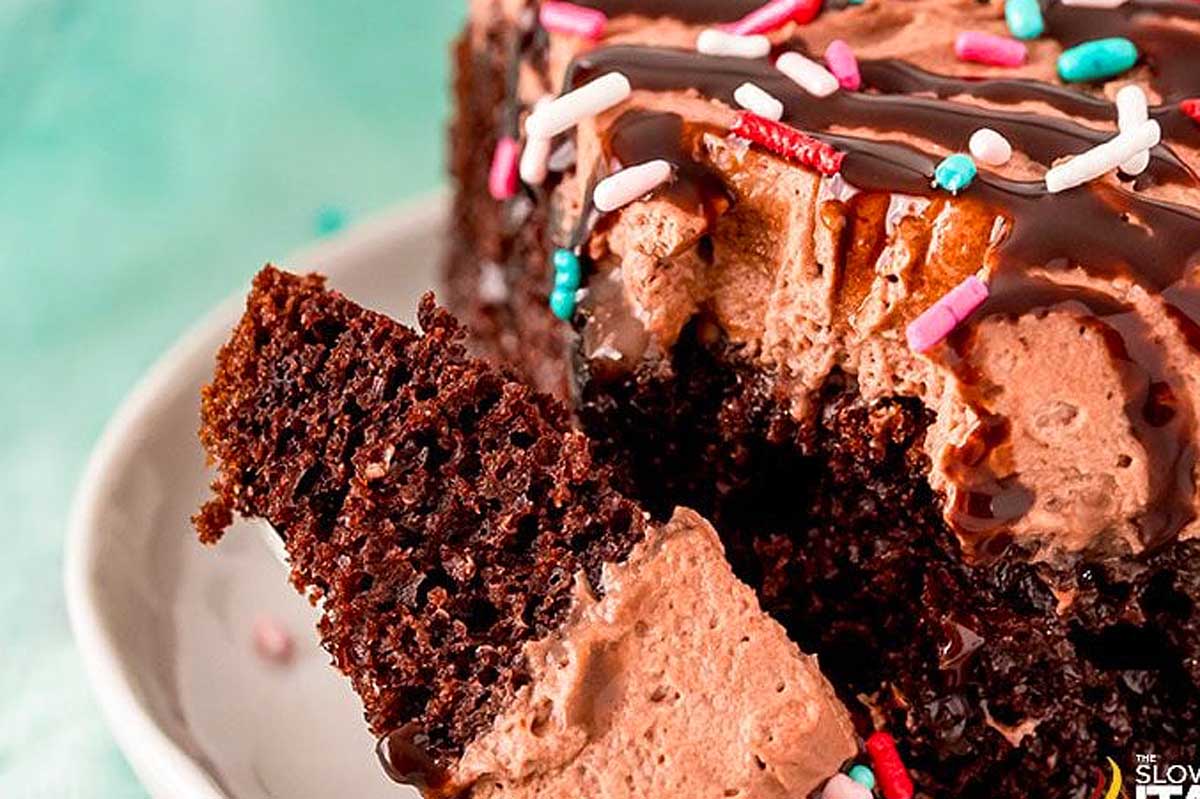 chocolate poke cake recipe closeup