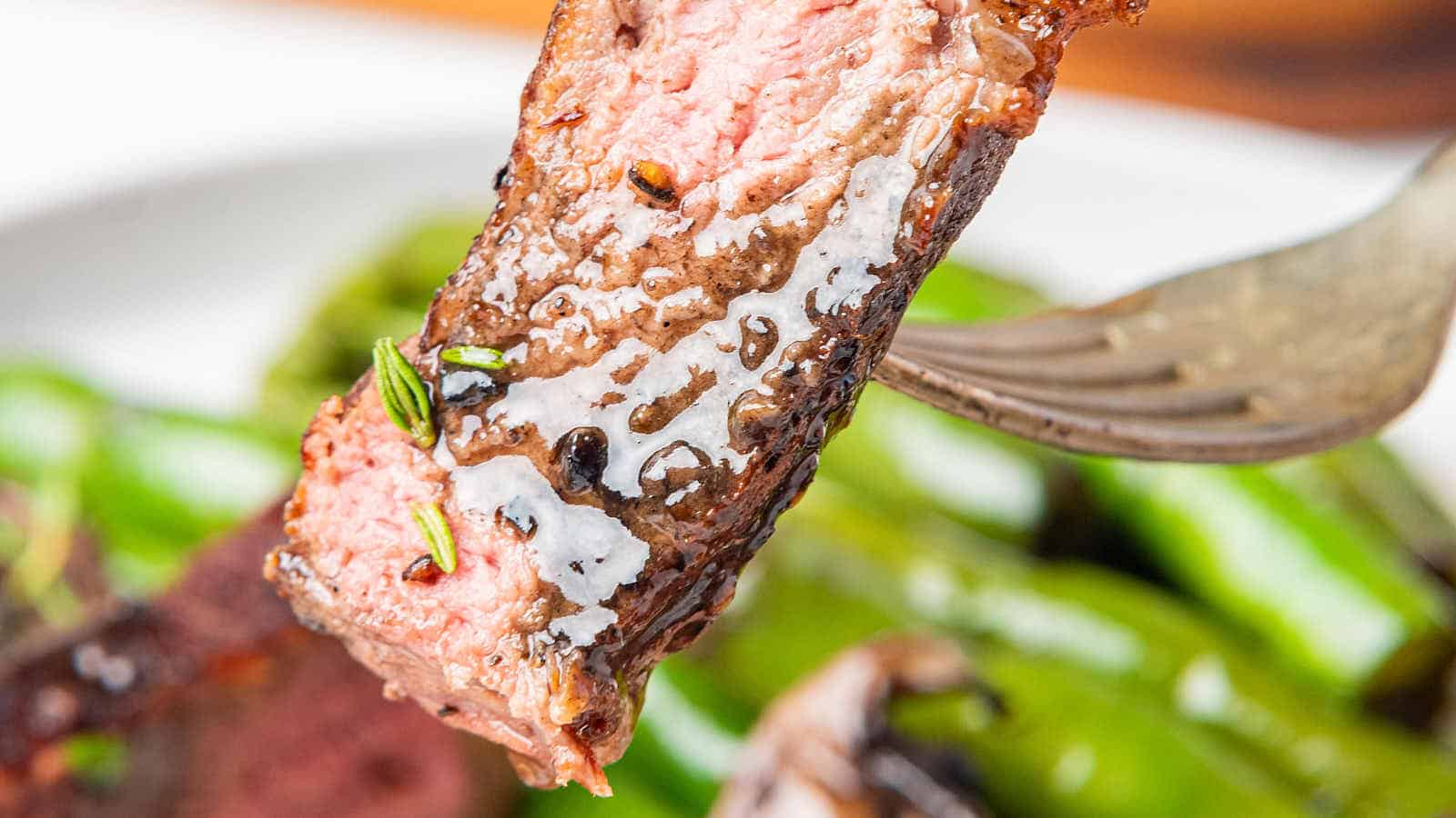New York Strip Steak with Green Beans and Mushrooms recipe by Cheerful Cook.