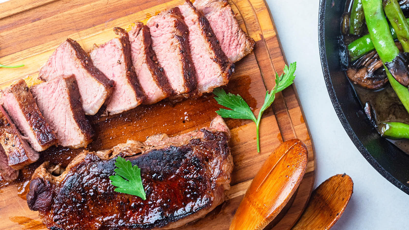 New York Strip Steak with Green Beans and Mushrooms recipe by Cheerful Cook.