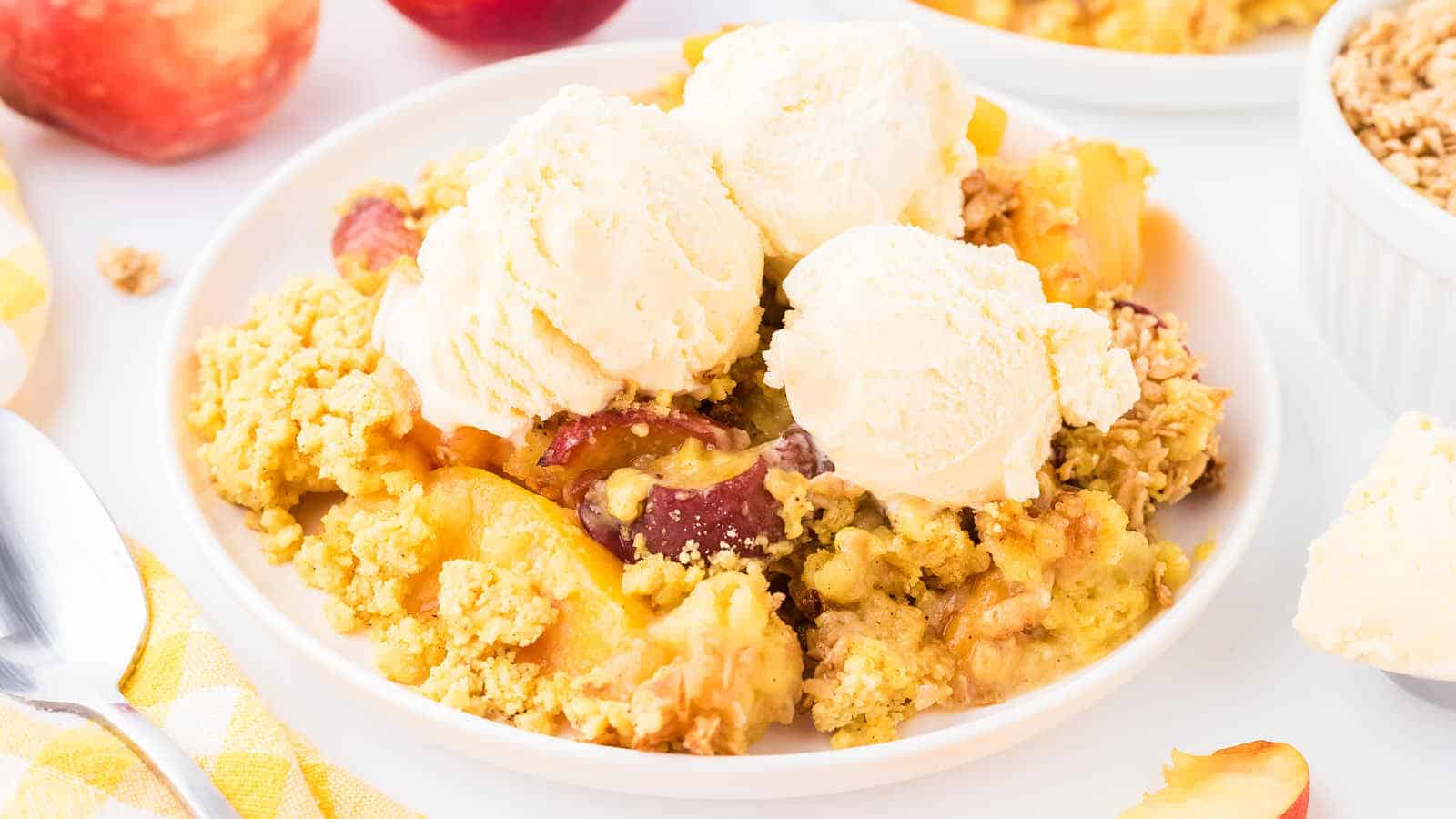 Peach Cobbler Dump Cake recipe by Cheerful Cook.