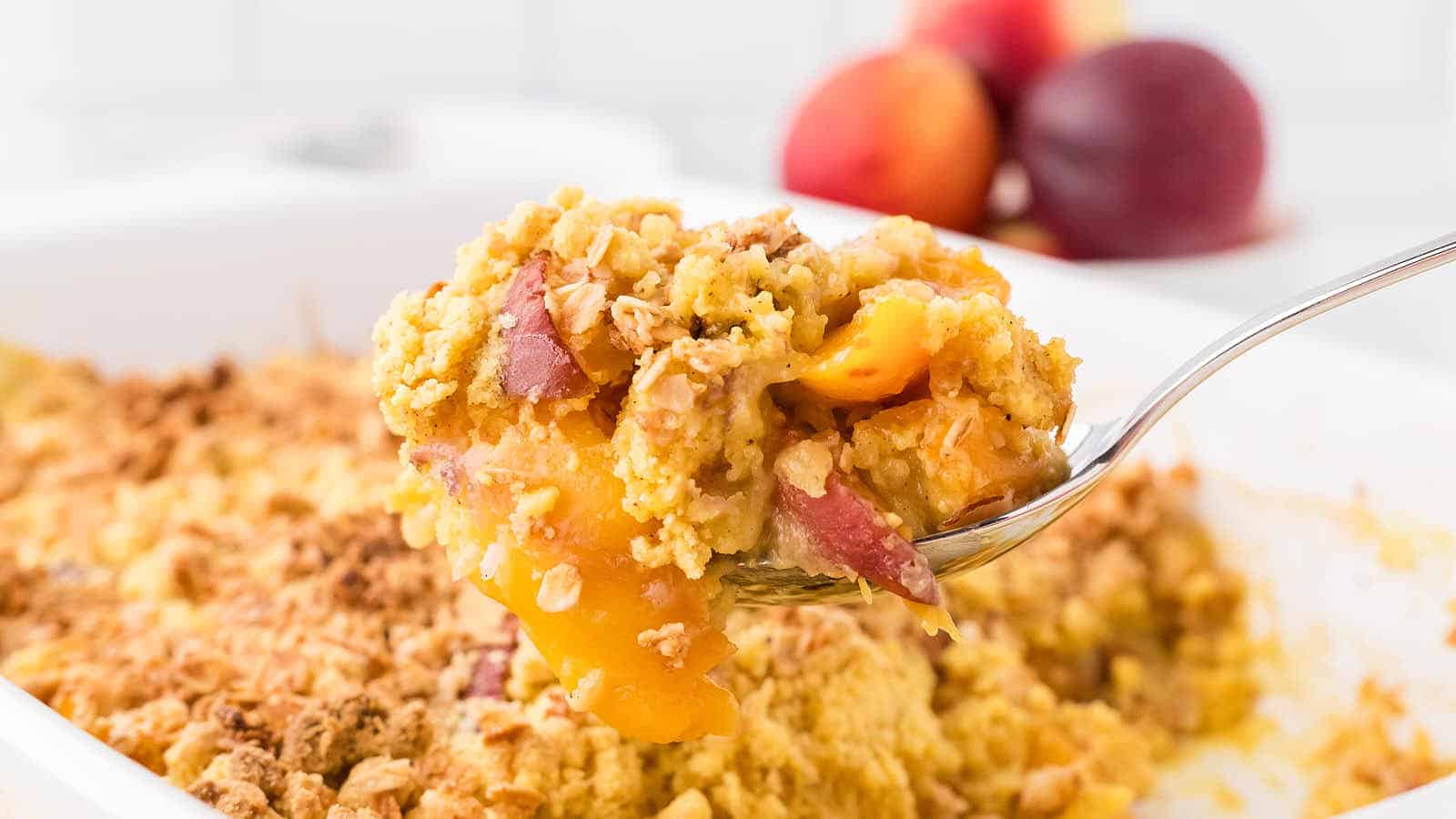 Peach Cobbler Dump Cake recipe by Cheerful Cook.