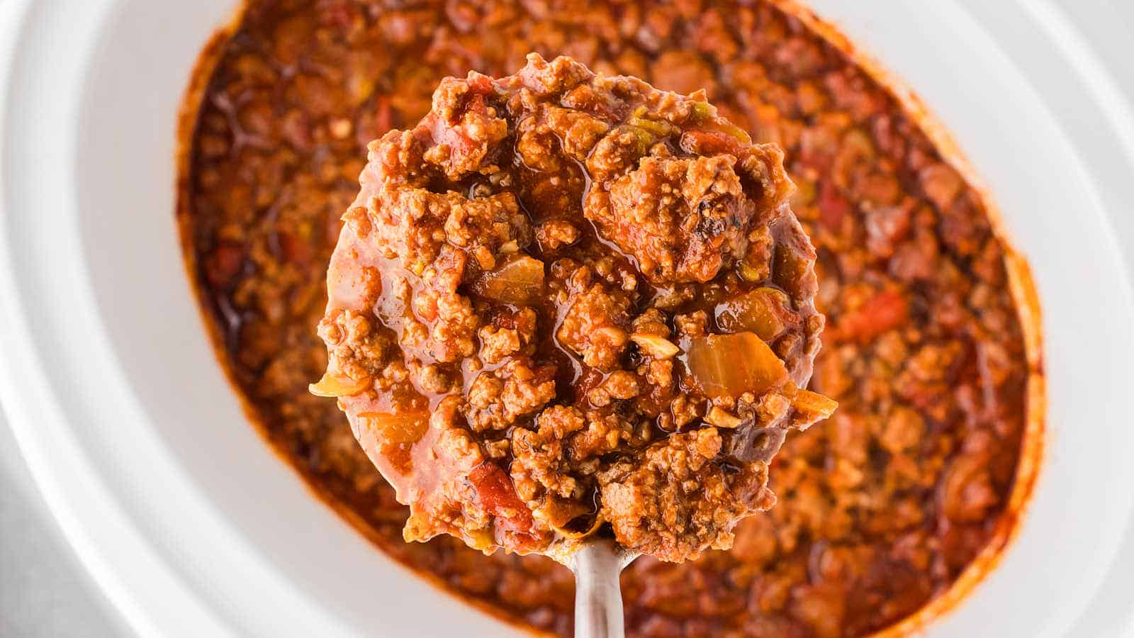 Slow Cooker No-Bean Beef and Sausage Chili recipe by Cheerful Cook.