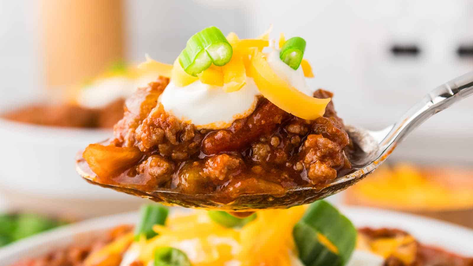 Slow Cooker No-Bean Beef and Sausage Chili recipe by Cheerful Cook.