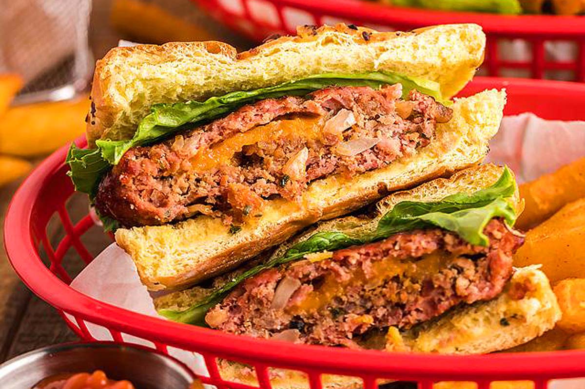 Smoked Cheddar Bacon Stuffed Burgers. 