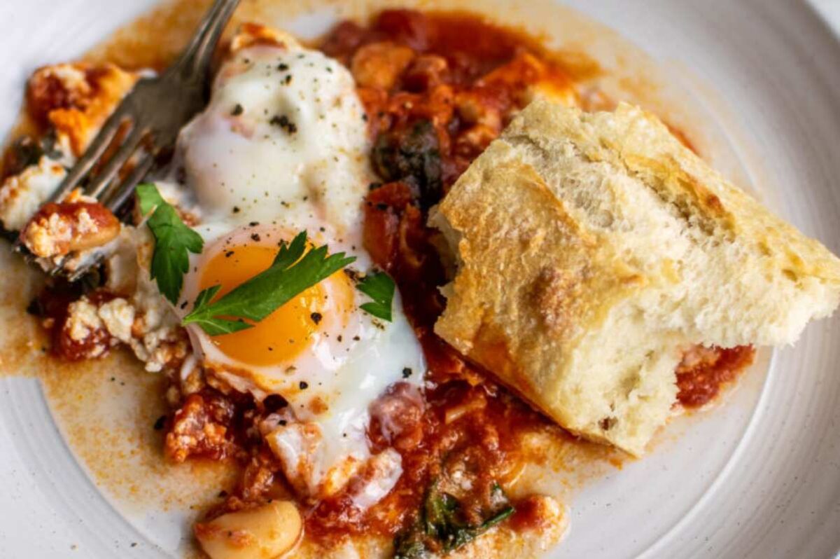 smoky baked eggs with ricotta and beans