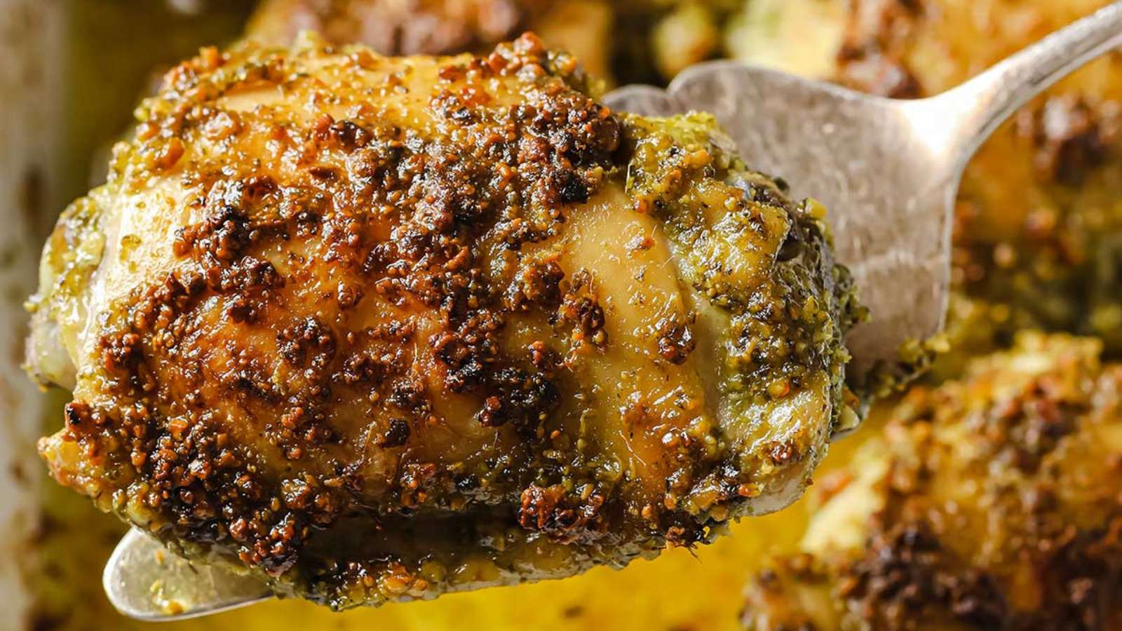 Pesto Chicken Thighs recipe by Laura Fuentes.
