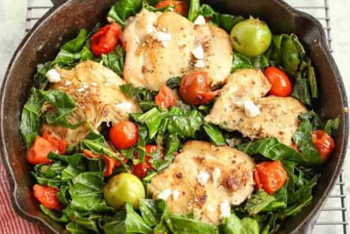 Mediterranean Skillet Chicken With Greens. 