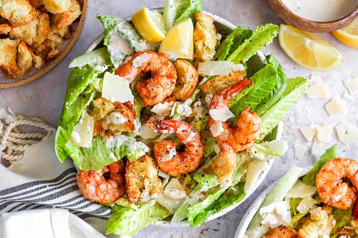 Shrimp Caesar Salad. 