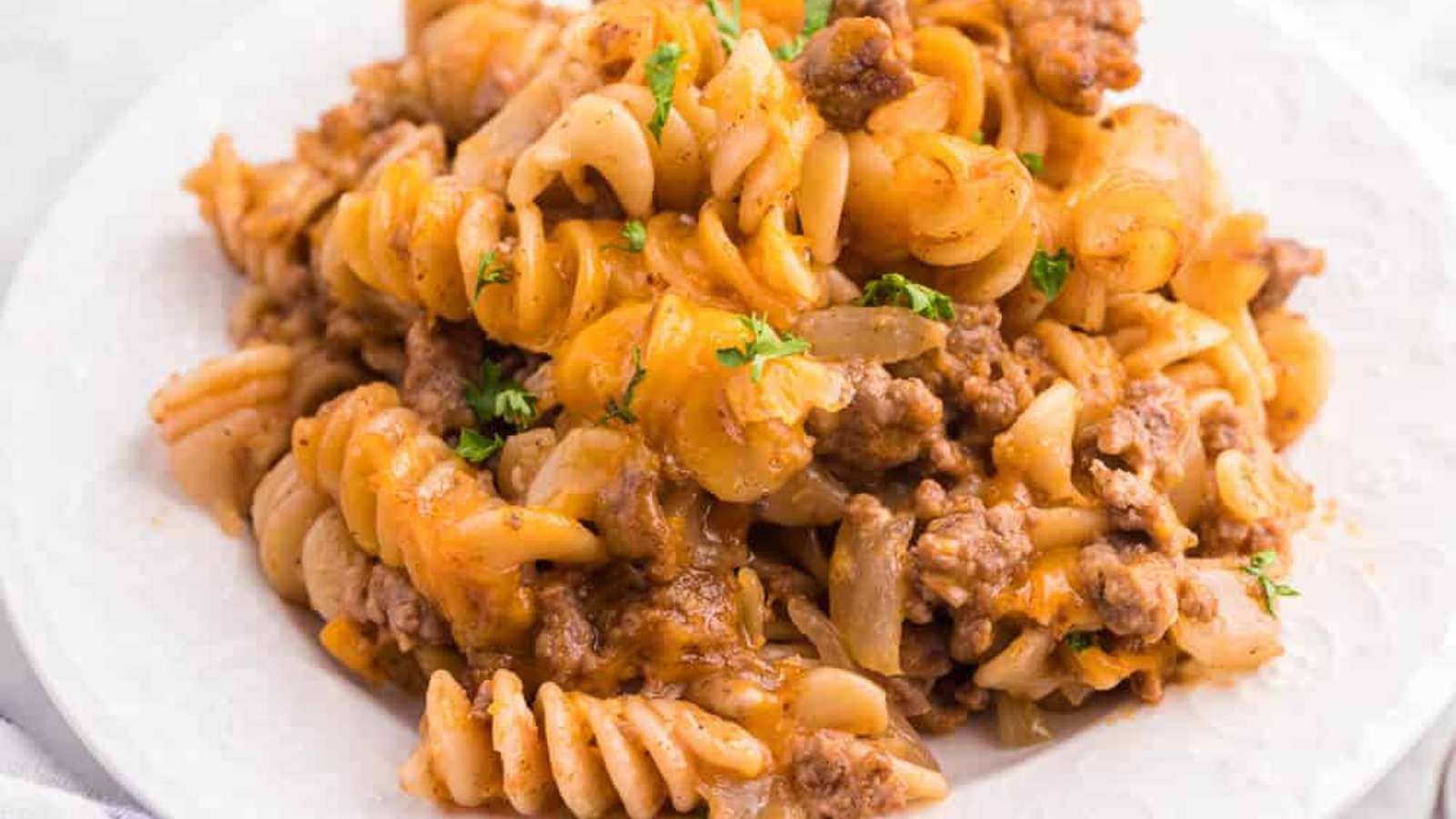 Cheesy BBQ Beef Casserole recipe by Simply Stacie.