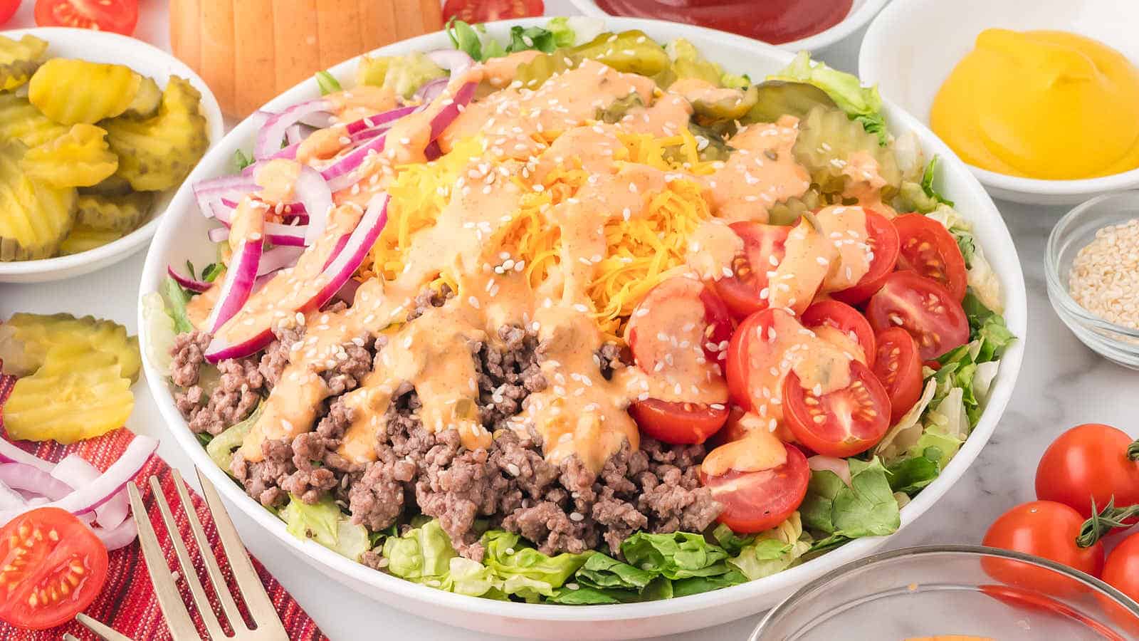 Big Mac Salad recipe by Cheerful Cook.