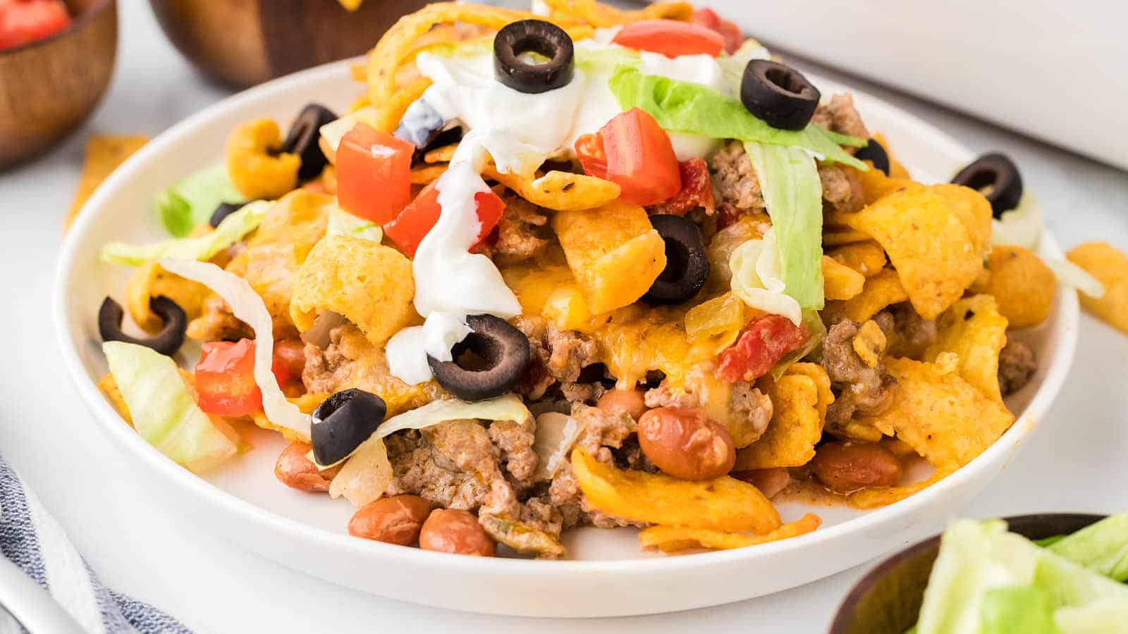 Walking Taco Casserole recipe by Cheerful Cook.