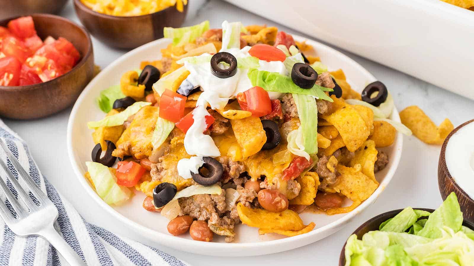 Walking Taco Casserole recipe by Cheerful Cook.