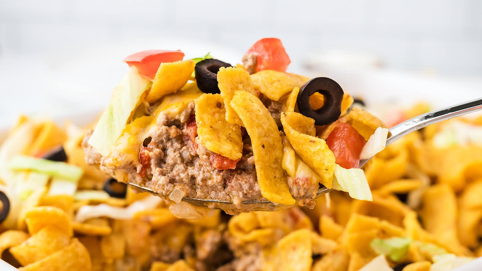 Walking Taco Casserole recipe by Cheerful Cook.