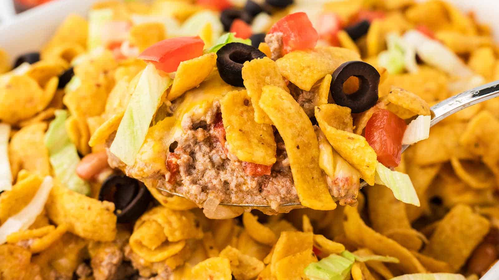 Walking Taco Casserole recipe by Cheerful Cook.