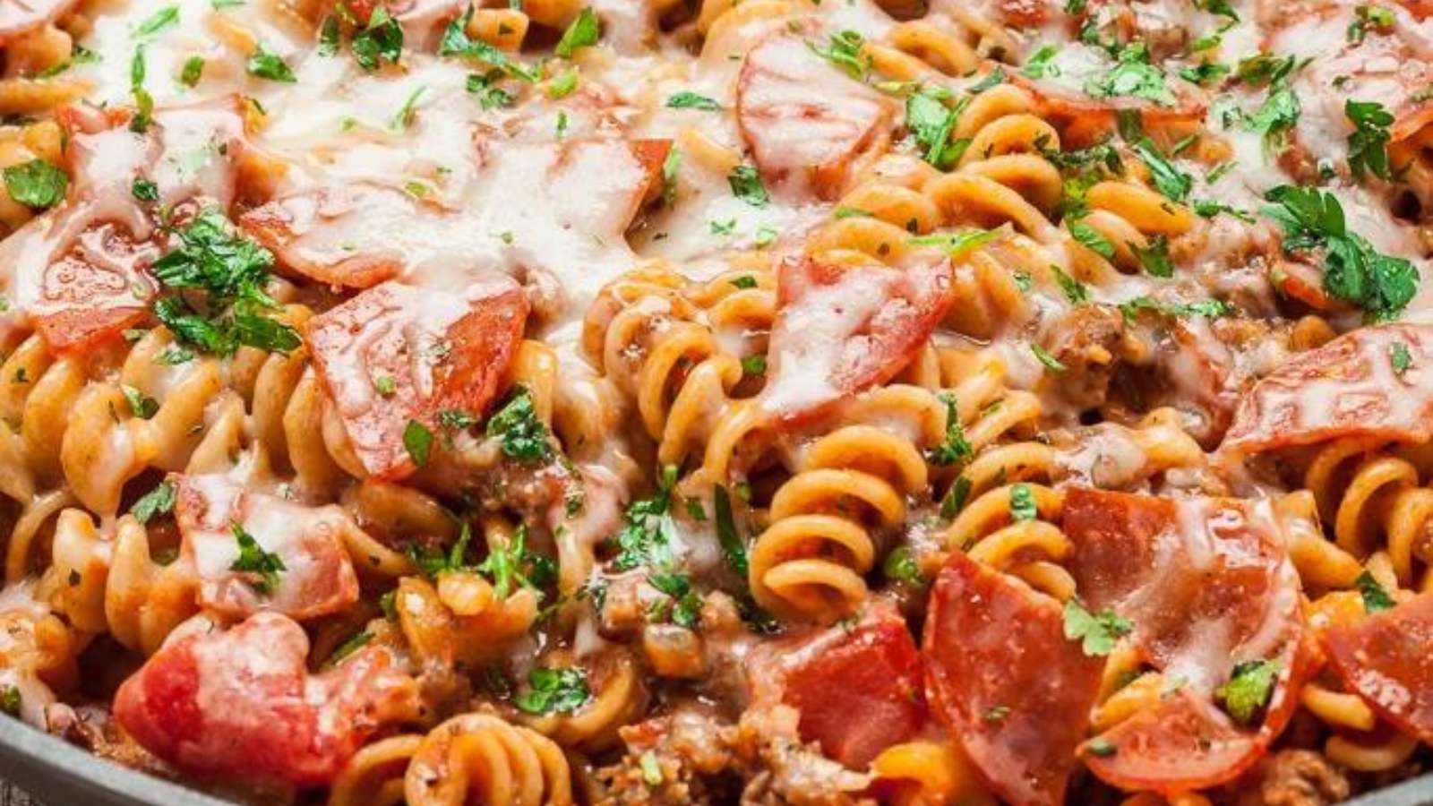 One Pot Pizza Pasta recipe by Chew Out Loud.