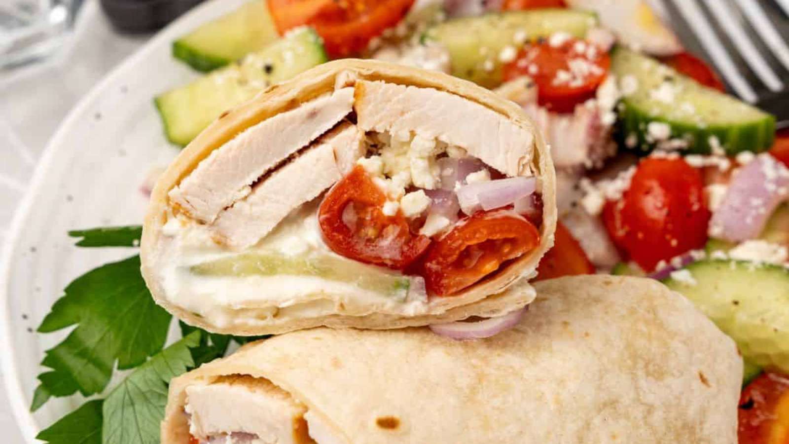Healthy Greek Chicken Wrap recipe by One Wholesome Life.