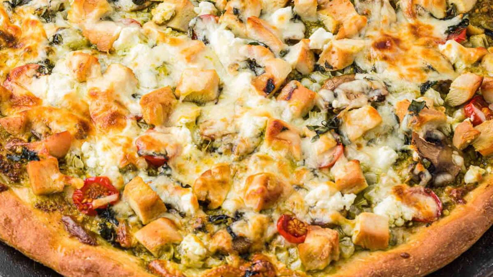 Easy Chicken Pesto Pizza recipe by Simply Stacie.
