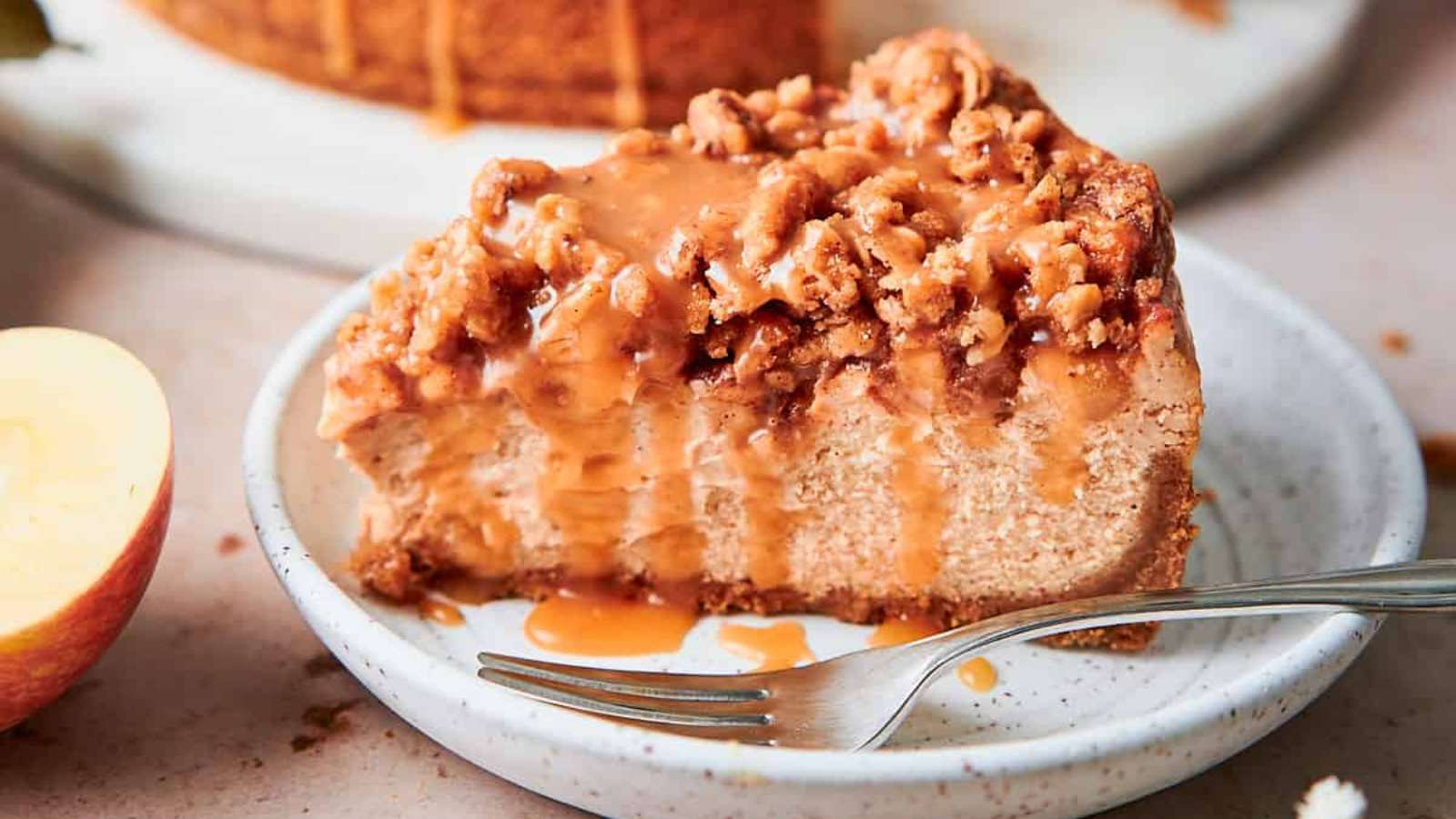 Apple Crisp Cheesecake recipe by A Full Living.