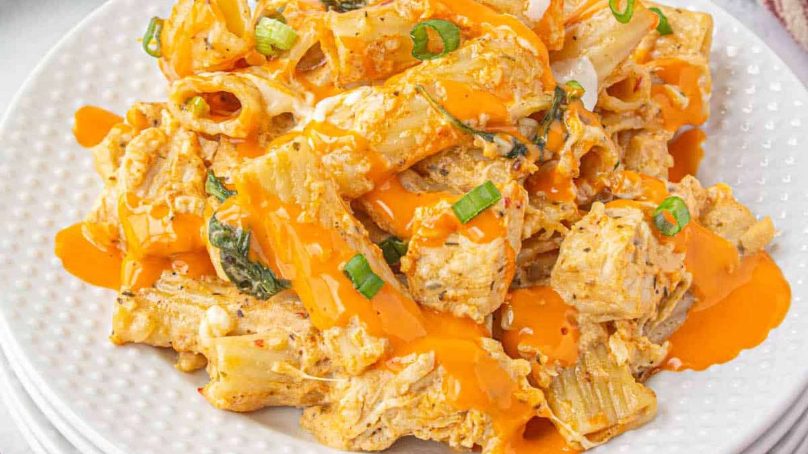 Crockpot Buffalo Chicken Pasta recipe by Bowl Me Over.