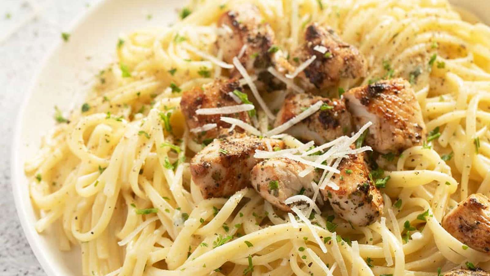 Chicken Parmesan Garlic Pasta recipe by Where Is My Spoon.