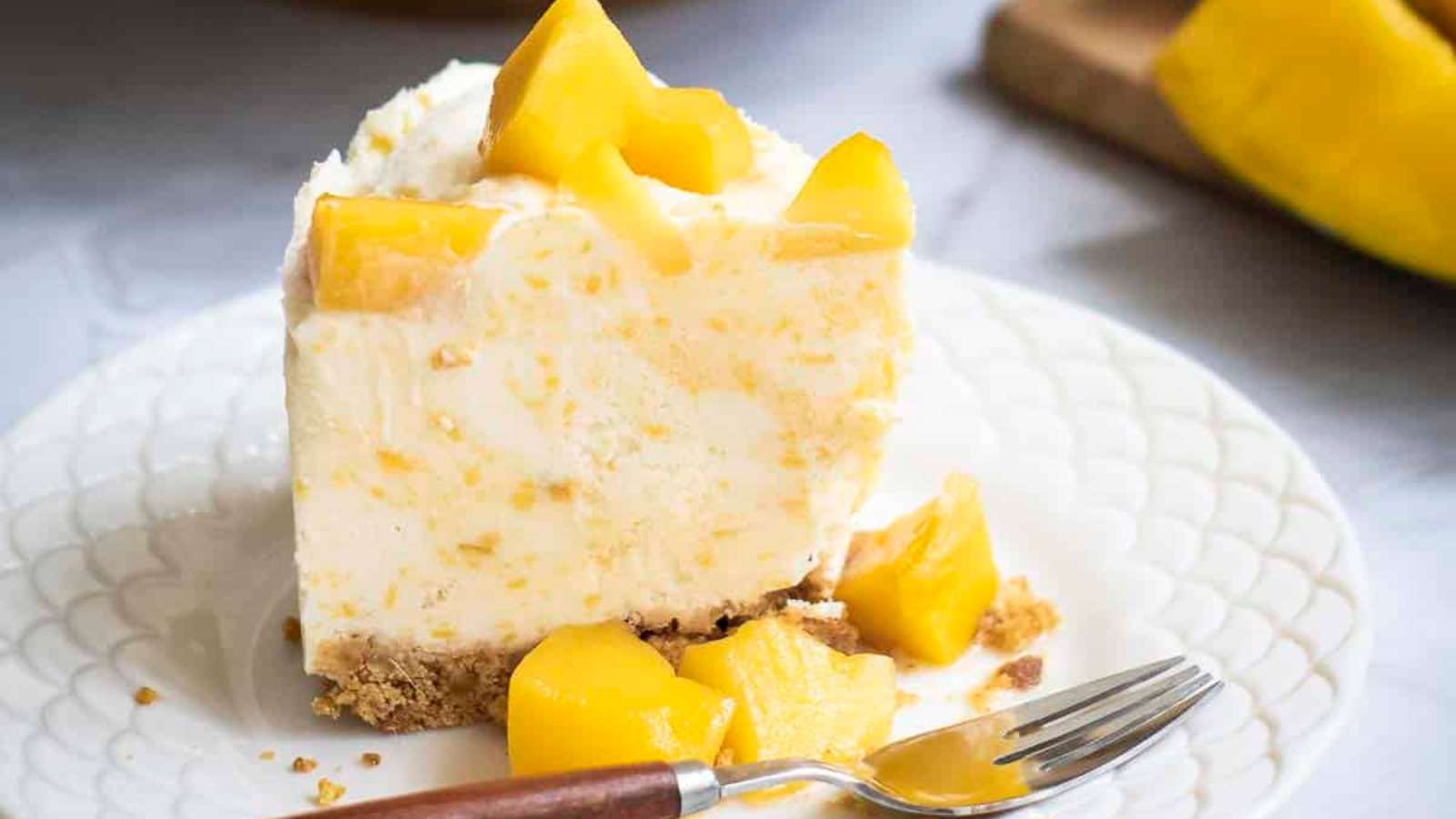 No-Bake Mango Cheesecake recipe by Dizzy Busy and Hungry.