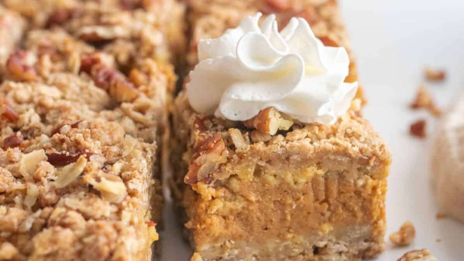 Pumpkin Pie Pecan Bars recipe by Life Around the Table.