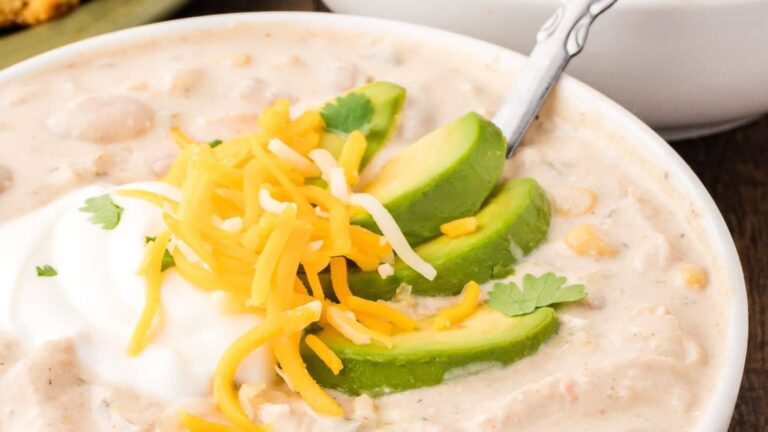Slow Cooker White Chicken Chili by Tessie's Table.