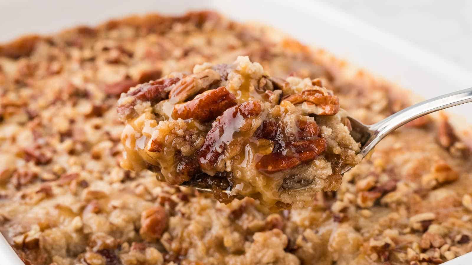 Pecan Pie Dump Cake recipe by Cheerful Cook.