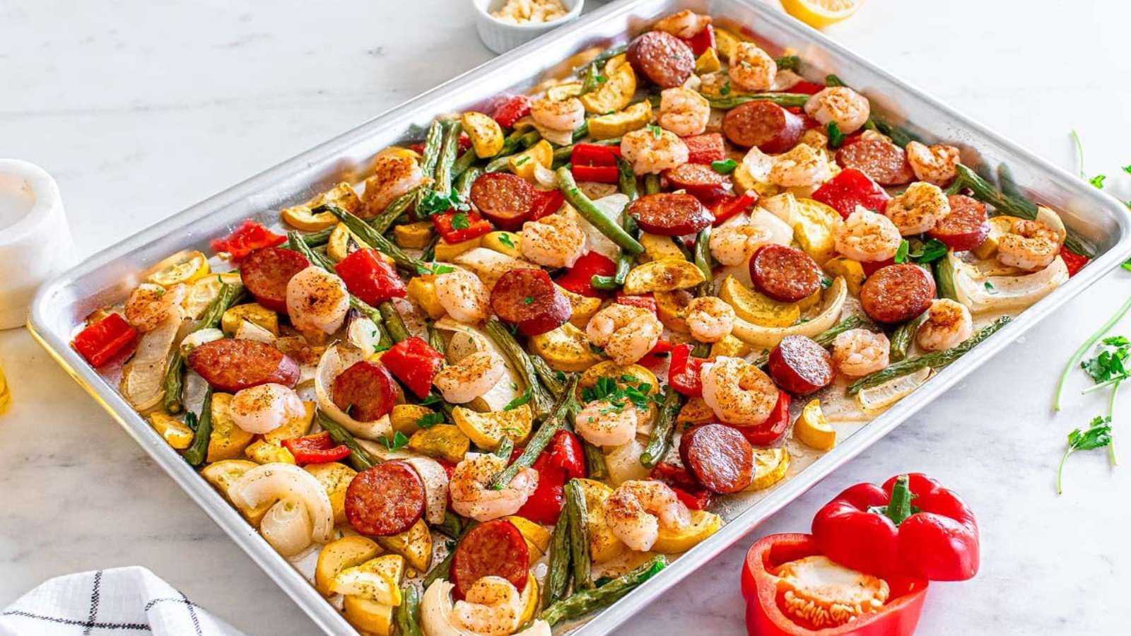 Sheet Pan Shrimp And Andouille Sausage recipe by xoxoBella.