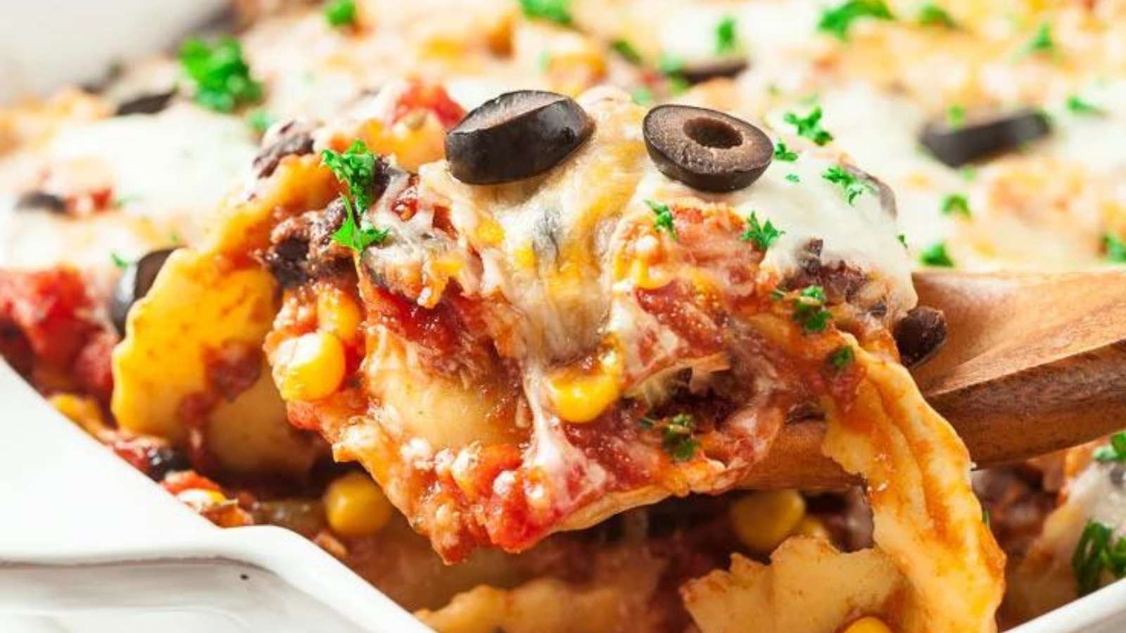 Mexican Style Cheesy Ravioli Bake recipe by Chew Out Loud.
