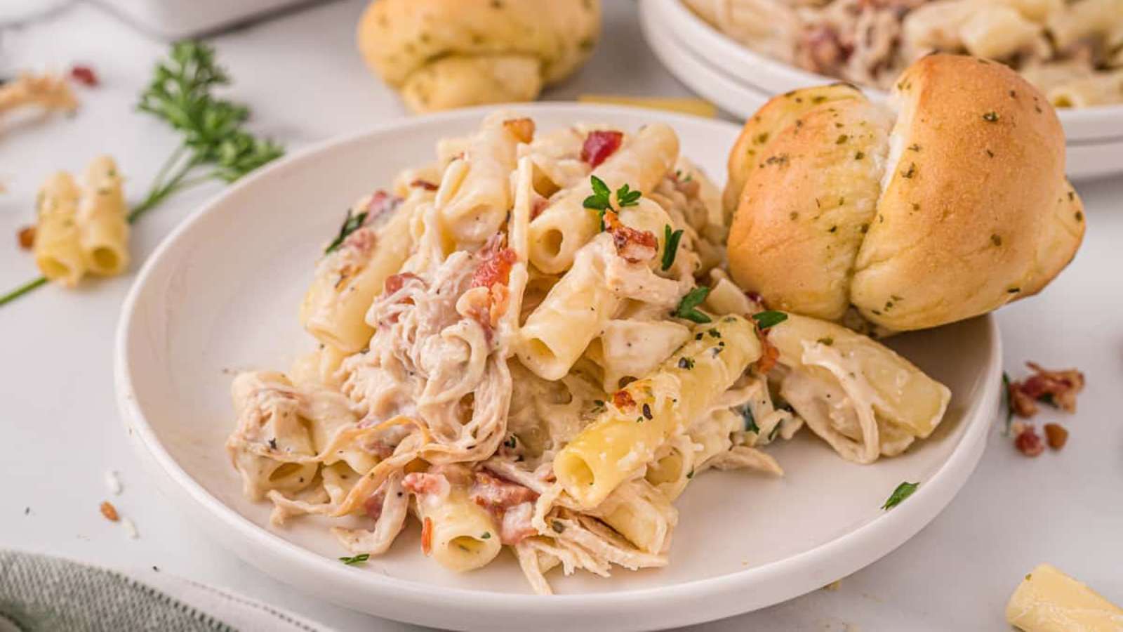 Chicken Alfredo Casserole recipe by Crayons and Craving.