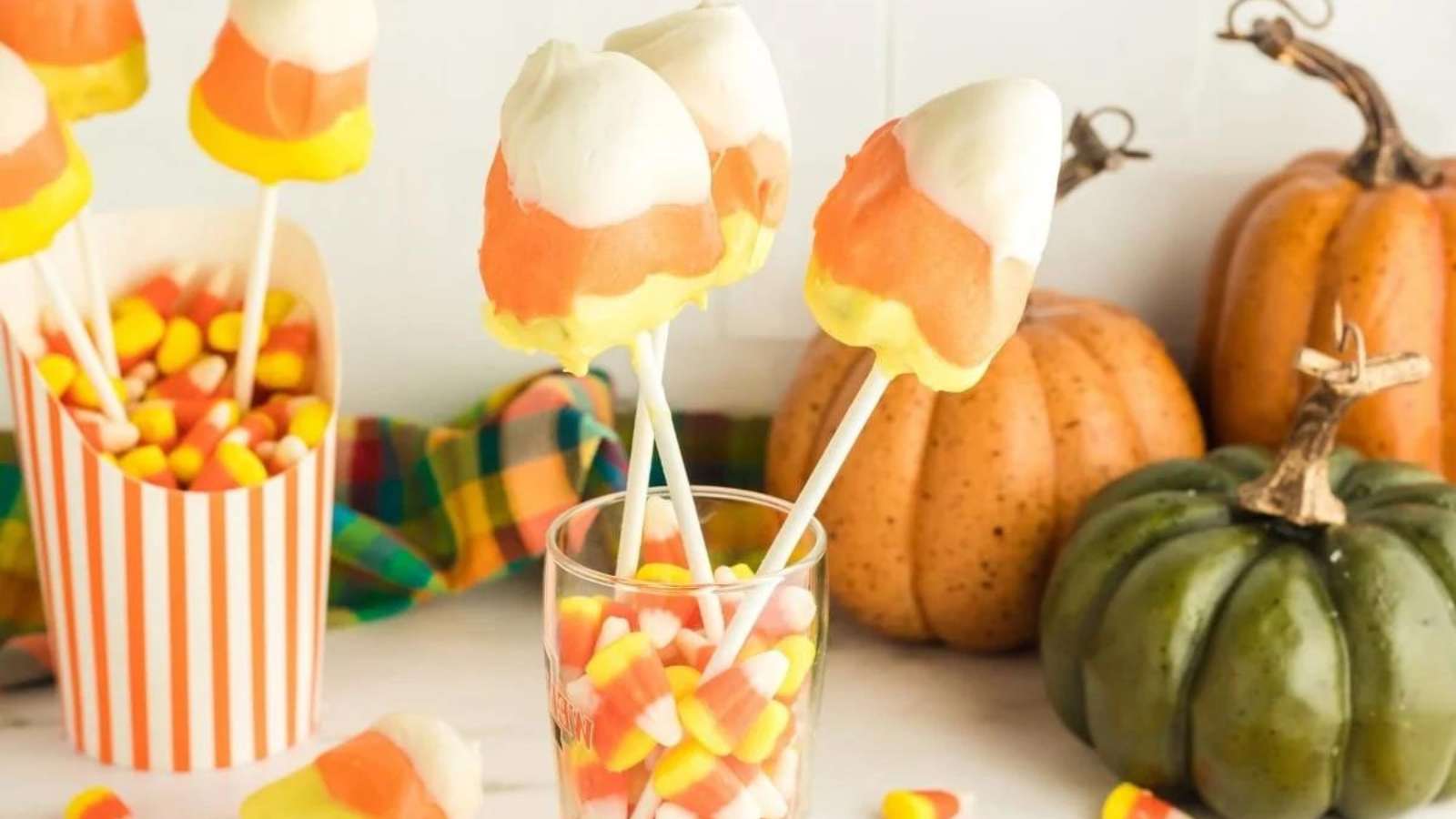 Easy Halloween Candy Corn Cake Pops recipe by Kim Schob.
