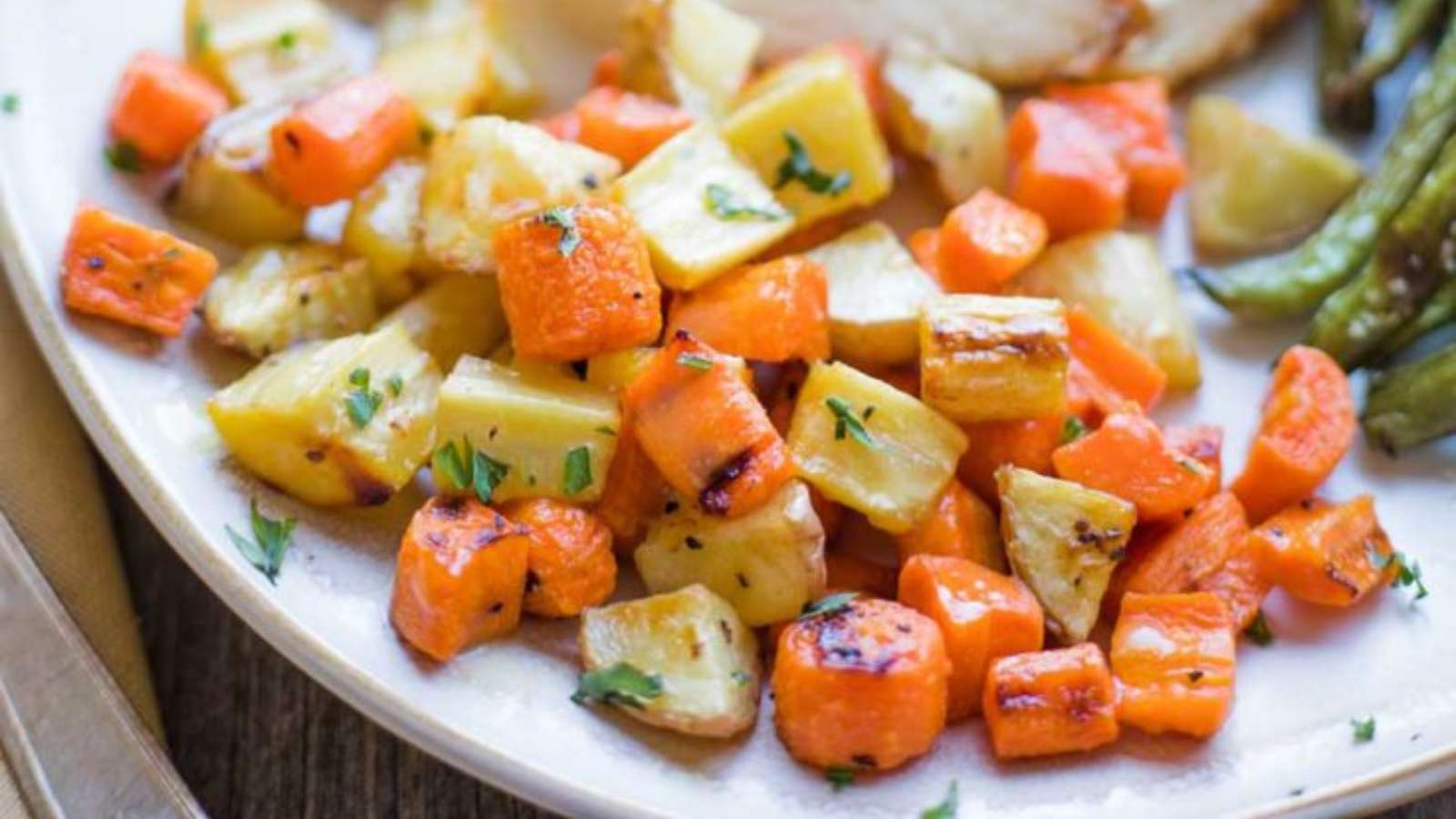 Roasted Root Vegetables With Honey-Dijon Drizzle recipe by Two Healthy Kitchens.