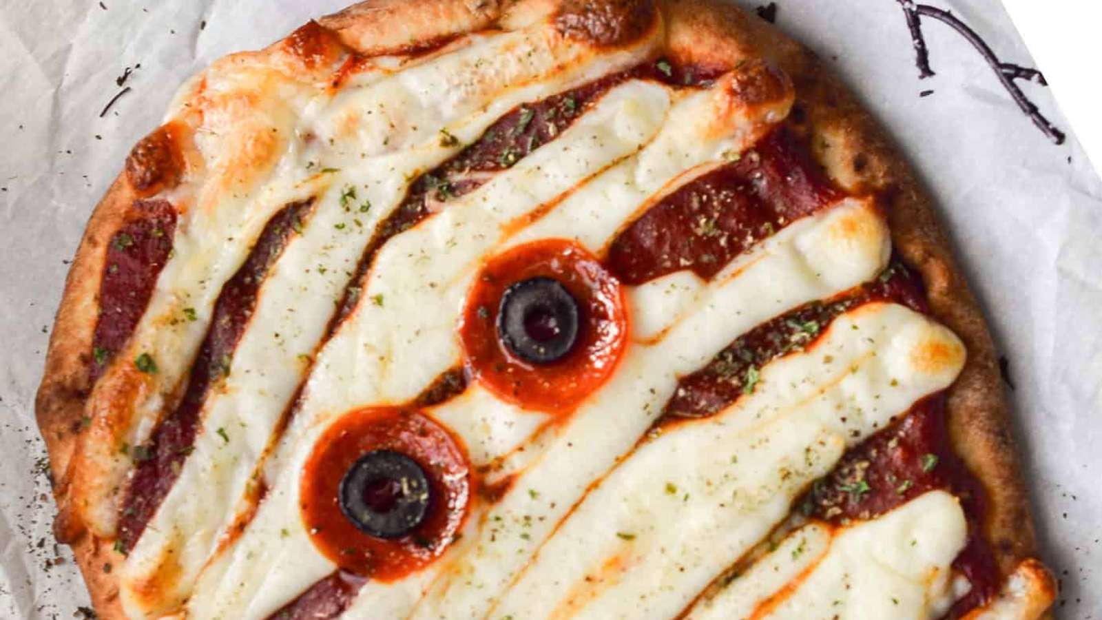 Spooky Halloween Pizza recipe by Rose Bakes.
