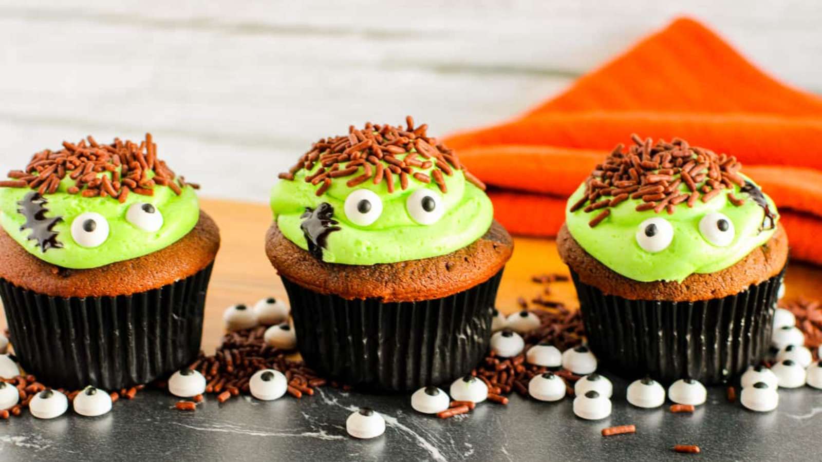 Frankenstein Cupcakes recipe by She's Not Cookin'.