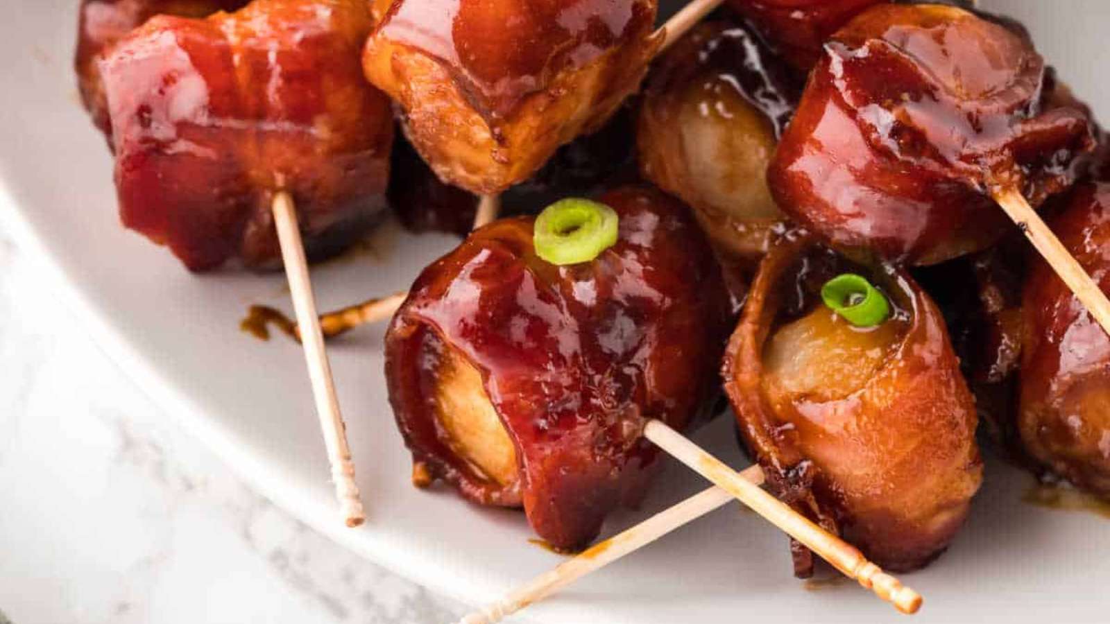Bacon Wrapped Water Chestnuts recipe by Simply Stacie.