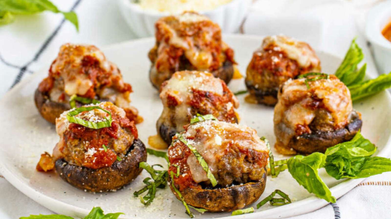 Meatball Stuffed Mushrooms recipe by Simply Stacie.