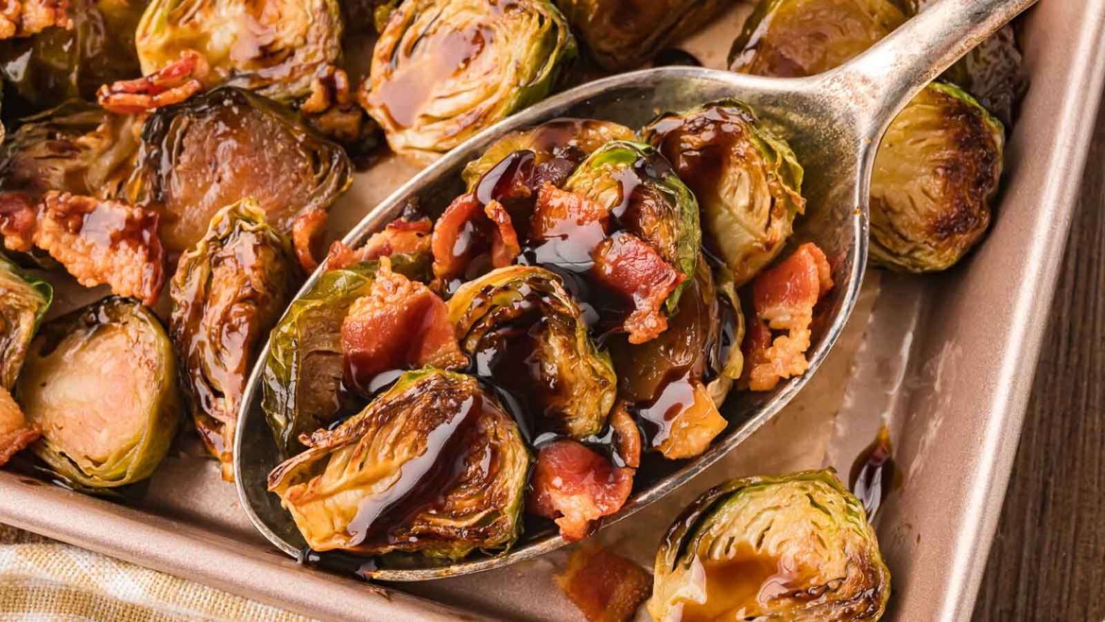 Balsamic Bacon Brussels Sprouts recipe by Tessie's Table.