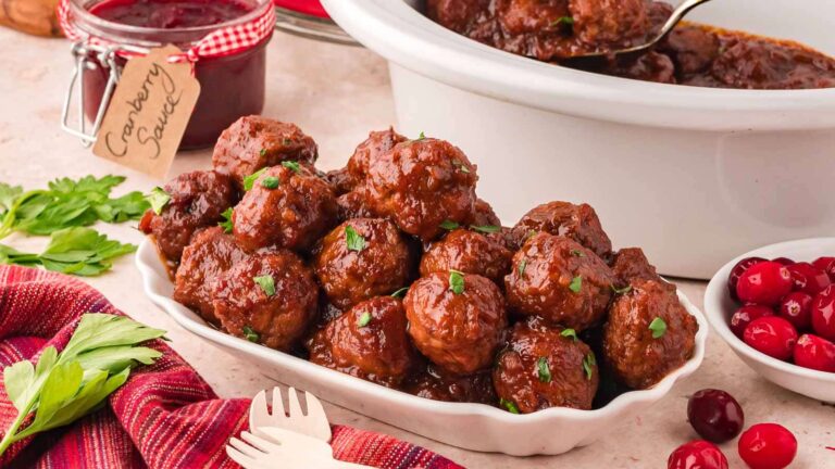 Slow Cooker Cranberry Meatballs recipe Tessie's Table.