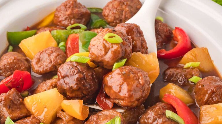 Slow Cooker Sweet And Sour Meatballs recipe by Tessie's Table.