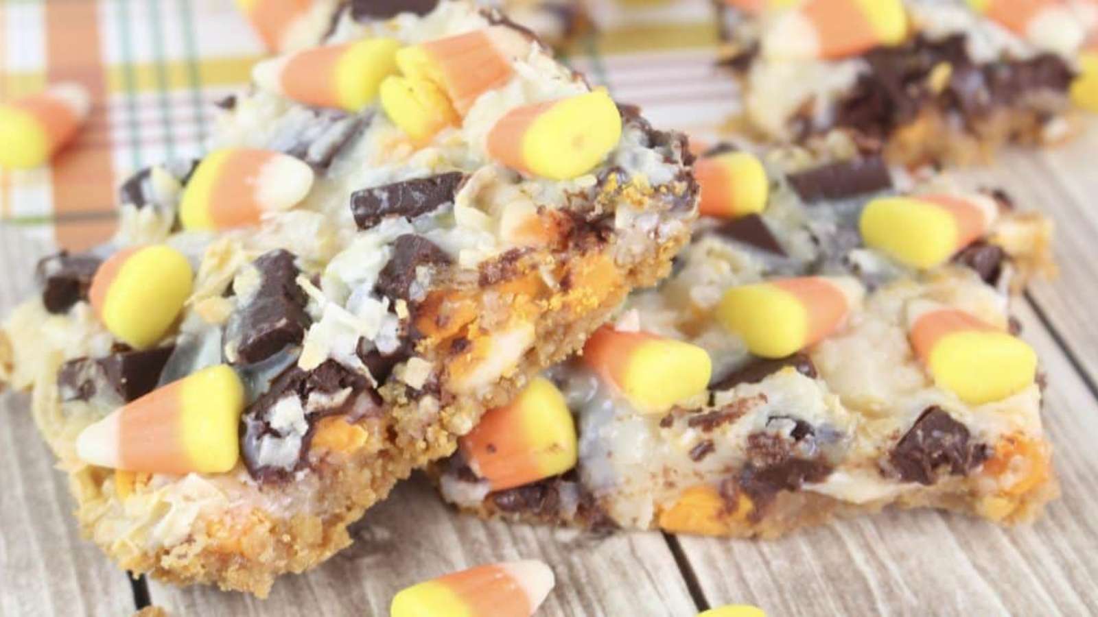 Candy Corn Cookie Bars recipe by Two Kids and a Coupon.