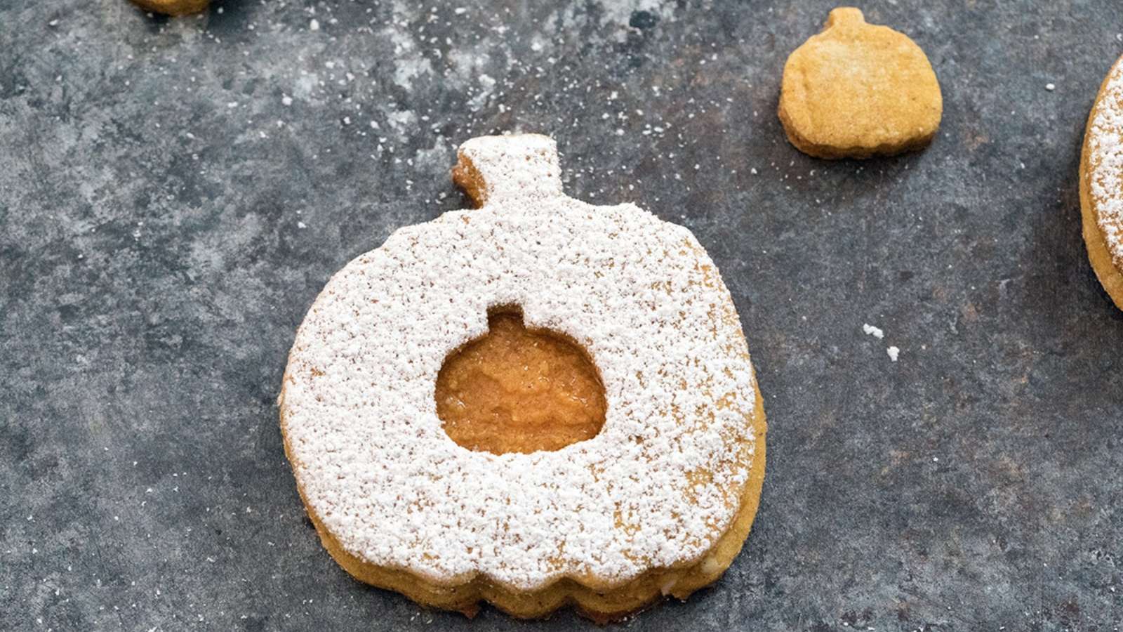 Pumpkin Spice Linzer Cookies recipe by We Are Not Martha.