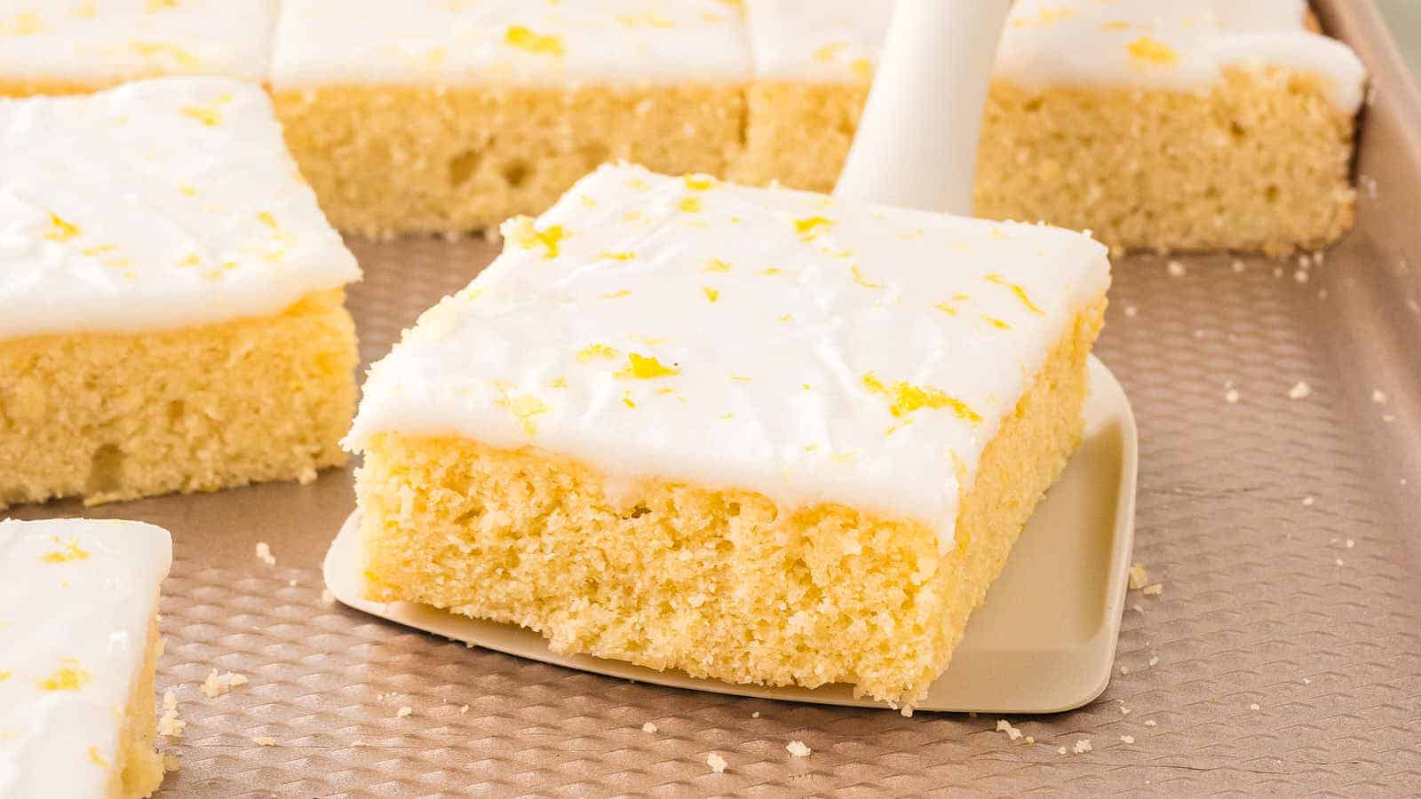 Glazed German Lemon Sheet Cake recipe by Cheerful Cook.