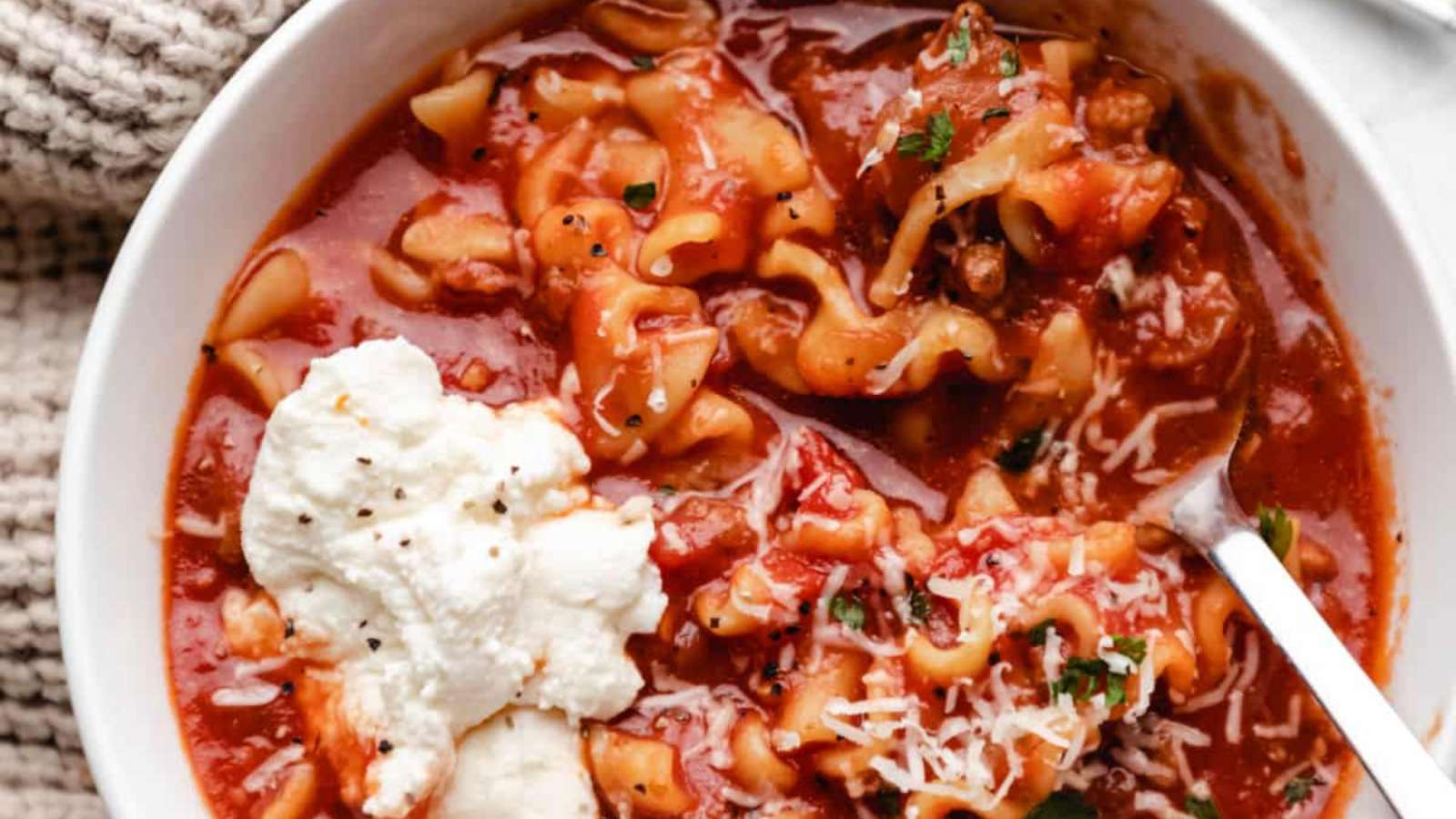 Slow Cooker Lasagna Soup recipe by I Heart Eating.