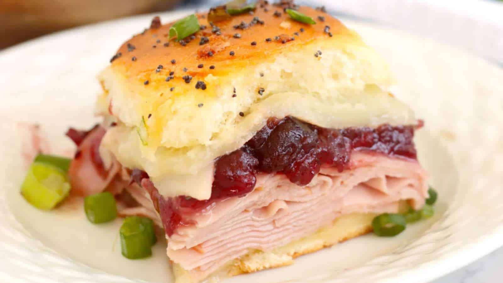 Leftover Turkey Cranberry Sliders recipe by Kitchen Divas.