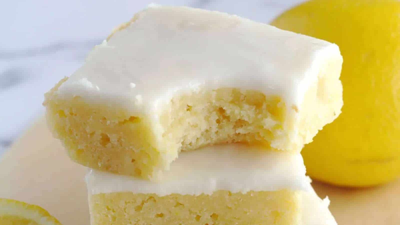 Fudgy Lemon Brownies recipe by Nina Kneads To Bake.
